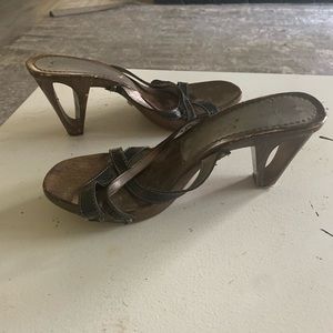 Unique black leather heels